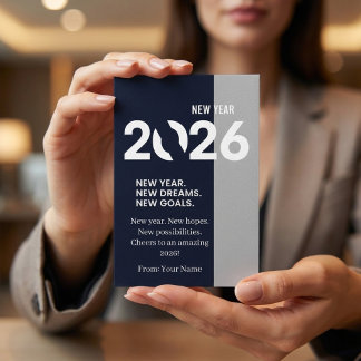 Cartes Pour Fêtes Annuelles Modern Typography Navy Blue and Silver New Year