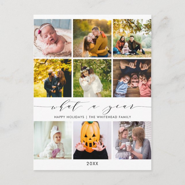 Cartes Pour Fêtes Annuelles Modern What a Year White Photo Collage (Devant)