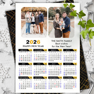 Cartes Pour Fêtes Annuelles Moderne 2026 Calendrier Famille 2 Photo Black Gold