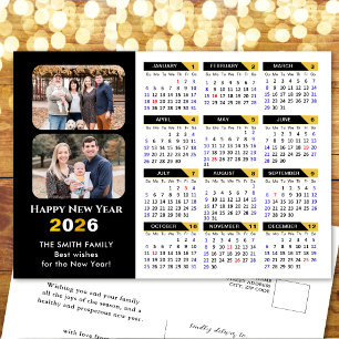 Cartes Pour Fêtes Annuelles Moderne 2026 Calendrier Famille 2 Photo Black Gold