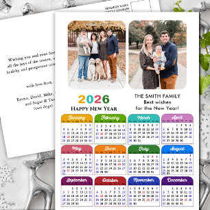 Cartes Pour Fêtes Annuelles Moderne 2026 Colorful Calendrier photo minimaliste