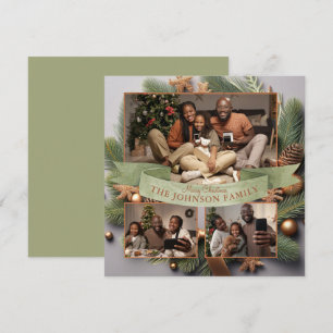 Cartes Pour Fêtes Annuelles Moderne 3 Photo Famille Noël Evergreen