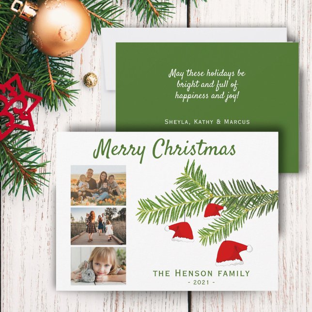 Cartes Pour Fêtes Annuelles Moderne 3 Photo Santa Hat Pine Joyeux Noël (Créateur téléchargé)