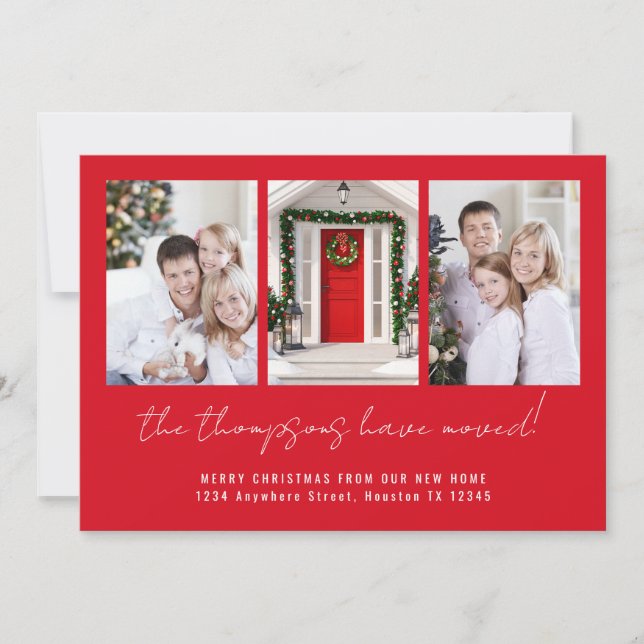 Cartes Pour Fêtes Annuelles Moderne 3 Photos Joyeux Noël de New Home Rouge (Devant)