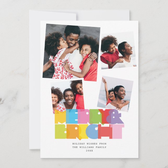 Cartes Pour Fêtes Annuelles Moderne 4 Photo Collage Joyeux Et Lumineux Noël (Devant)