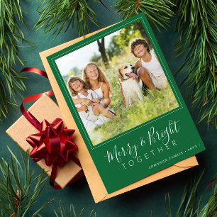 Cartes Pour Fêtes Annuelles Moderne 4 photos Joyeux Noël vert et lumineux