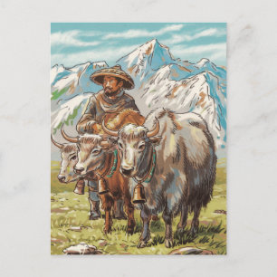Cartes Pour Fêtes Annuelles Moderne animal de yak tendance