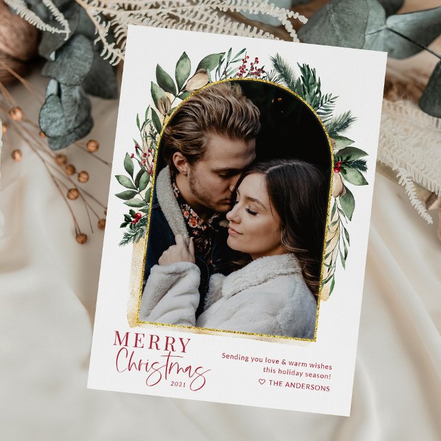 Cartes Pour Fêtes Annuelles Moderne Arche de verdure or Joyeux Noël 1 Photo (Créateur téléchargé)