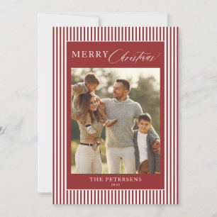 Cartes Pour Fêtes Annuelles Moderne bandes rouges photo de famille Noël