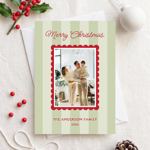 Cartes Pour Fêtes Annuelles Moderne bandes vert sauge Photo Noël