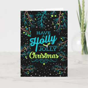Cartes Pour Fêtes Annuelles Moderne bleu et vert sur fond noir botanique