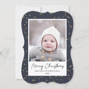 Cartes Pour Fêtes Annuelles Moderne Blue Gold Star Bokeh Overlay Minimaliste