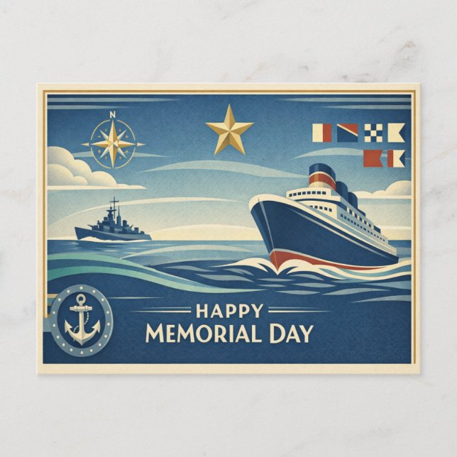 Cartes Pour Fêtes Annuelles Moderne Blue Nautical Memorial Day (Devant)