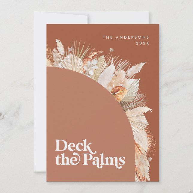Cartes Pour Fêtes Annuelles Moderne, bohème Noël botanique séché de palme (Devant)