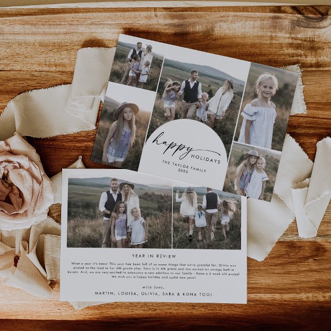 Cartes Pour Fêtes Annuelles Moderne Boho Arch Multi Photo Family Nouvelles (Créateur téléchargé)