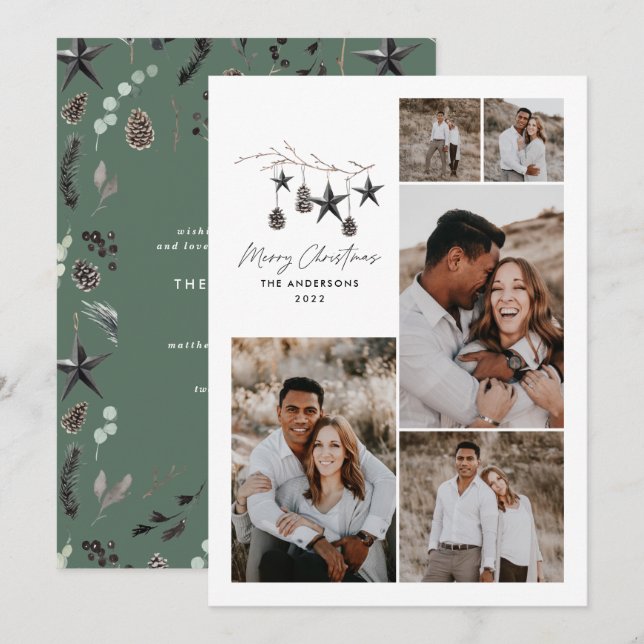 Cartes Pour Fêtes Annuelles Moderne botanique élégant vert blanc élégant (Devant / Derrière)