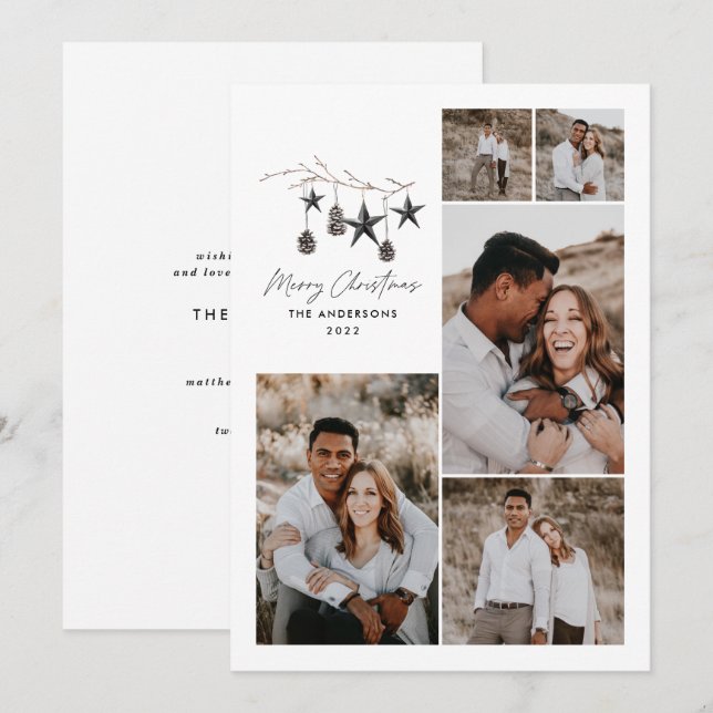 Cartes Pour Fêtes Annuelles Moderne botanique élégante noir blanc stylé holid (Devant / Derrière)