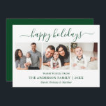 Cartes Pour Fêtes Annuelles Moderne Calligraphie 3 Photo Vert<br><div class="desc">Calligraphie moderne tendance Script 3 Photo Famille Photo Collage Carte Joyeux Vacances - Forest Green</div>