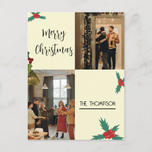 Cartes Pour Fêtes Annuelles Moderne Chic Holly Berries 2 Photo Joyeux Noël