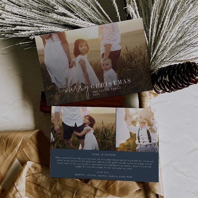 Cartes Pour Fêtes Annuelles Moderne Chic Marine Bleu Photo Overlay Nouvelles d (Créateur téléchargé)