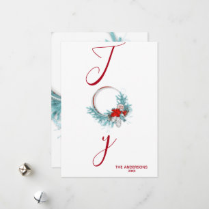 Cartes Pour Fêtes Annuelles Moderne Chic Red Pine Wreath Joie Vacances