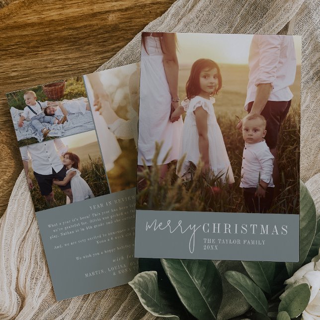 Cartes Pour Fêtes Annuelles Moderne Chic Seafoam Noël photo Année d'examen (Créateur téléchargé)