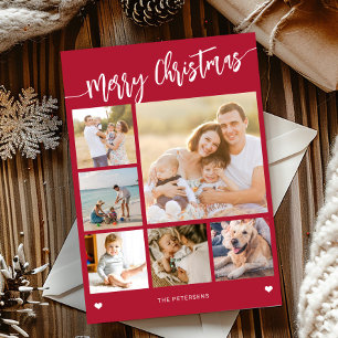 Cartes Pour Fêtes Annuelles Moderne collage de 6 photos Joyeux Noël rouge blan