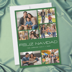 Cartes Pour Fêtes Annuelles Moderne Collage de 7 Photos Feliz Navidad Vert