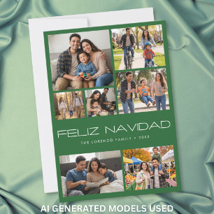Cartes Pour Fêtes Annuelles Moderne Collage de 7 Photos Feliz Navidad Vert