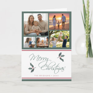 Cartes Pour Fêtes Annuelles Moderne Collage de Photos de Noël avec du Houx Joy