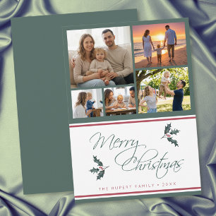 Cartes Pour Fêtes Annuelles Moderne Collage de Photos de Noël avec du Houx Joy