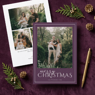 Cartes Pour Fêtes Annuelles Moderne Collage de Photos de Noël Encadrée Violet