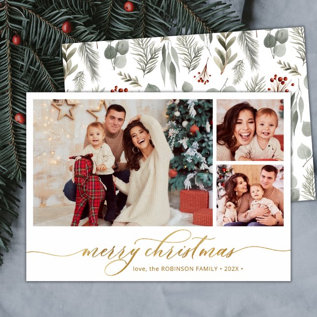 Cartes Pour Fêtes Annuelles Moderne Collage Photo Botanique 3 de Noël (Créateur téléchargé)
