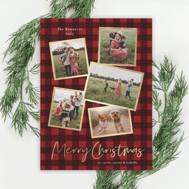 Cartes Pour Fêtes Annuelles Moderne collage photo doré Joyeux Noël  (Créateur téléchargé)