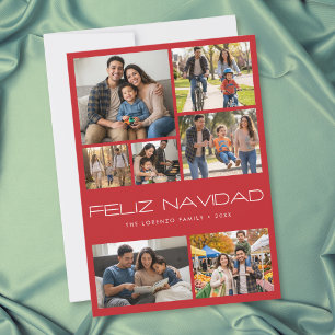 Cartes Pour Fêtes Annuelles Moderne Collage Photo Rouge 7 Feliz Navidad