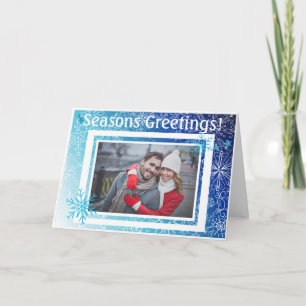 Cartes Pour Fêtes Annuelles Moderne coutume de vacances Photo Bleu et flocons