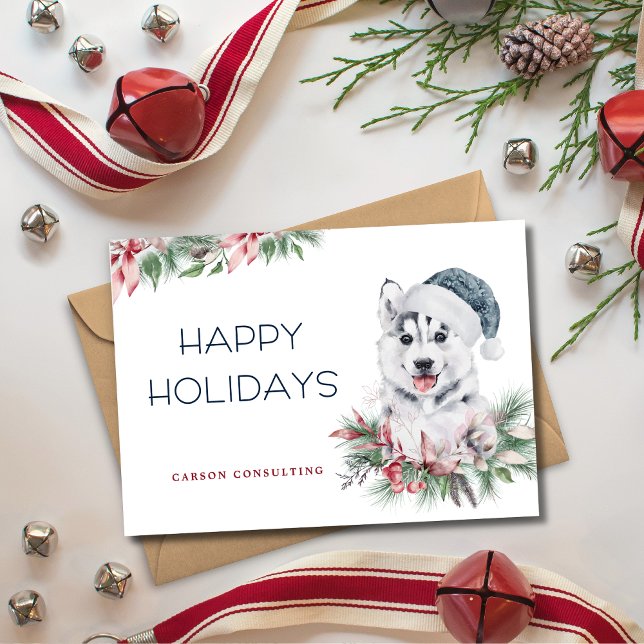 Cartes Pour Fêtes Annuelles Moderne Elégant Chien Husky Happy Holidays Busines (Créateur téléchargé)
