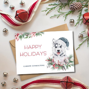 Cartes Pour Fêtes Annuelles Moderne Elégant Chien Husky Happy Holidays Busines