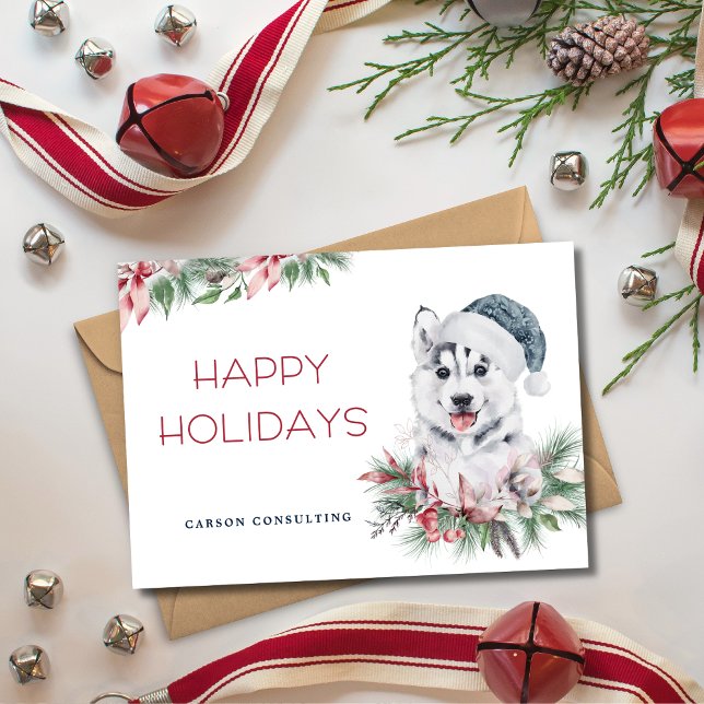 Cartes Pour Fêtes Annuelles Moderne Elégant Chien Husky Happy Holidays Busines (Créateur téléchargé)