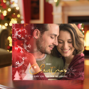 Cartes Pour Fêtes Annuelles Moderne Élégant Couple Romantique Rouge Or Noël