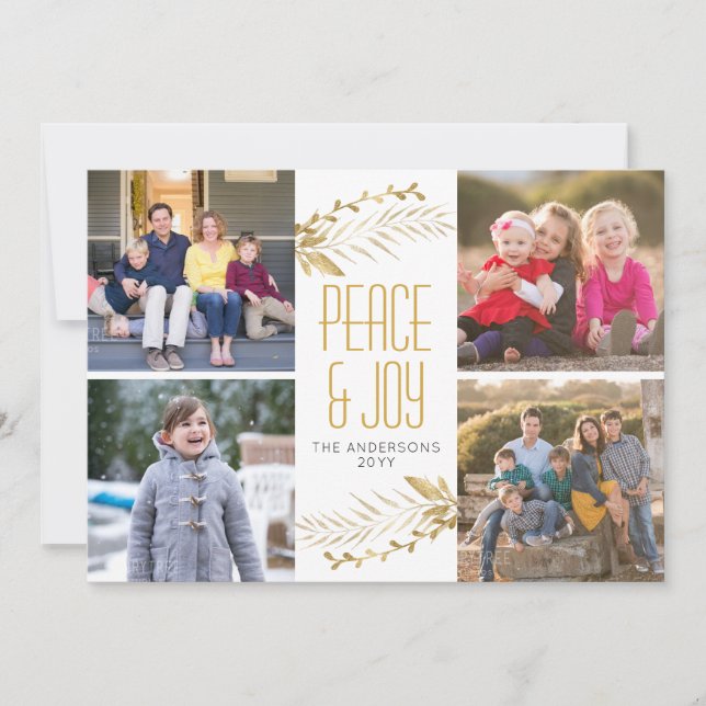 Cartes Pour Fêtes Annuelles Moderne Elegant Gold Peace Joie Noël 5 Photo (Devant)
