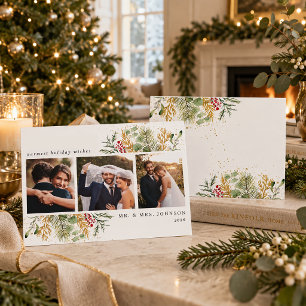 Cartes Pour Fêtes Annuelles Moderne Élégant Mr & Mrs Nouvellement Mariés 3 Pho