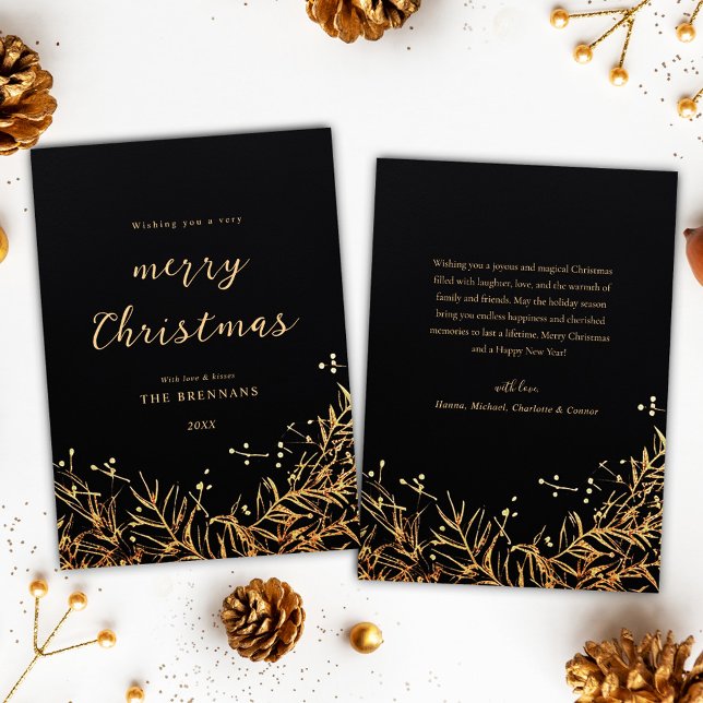 Cartes Pour Fêtes Annuelles Moderne Elegant Noël Festif Or Noir (Modern Elegant Christmas Festive Gold Black Holiday Card)
