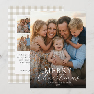 Cartes Pour Fêtes Annuelles Moderne Élégant Photo Joyeux Noël Gingham
