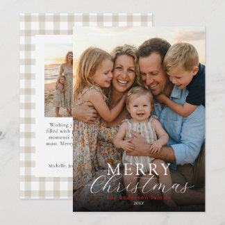 Cartes Pour Fêtes Annuelles Moderne Élégant Photo Joyeux Noël Gingham