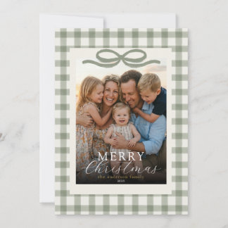 Cartes Pour Fêtes Annuelles Moderne Élégant Photo Joyeux Noël Ruban Gingham