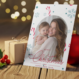 Cartes Pour Fêtes Annuelles Moderne Élégant Rouge Script Photo Joyeux Noël