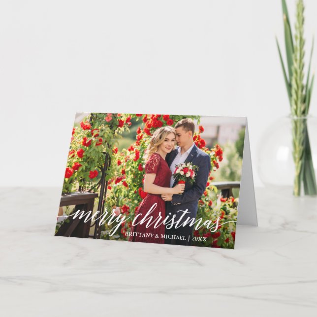 Cartes Pour Fêtes Annuelles Moderne Élégante Calligraphie Script Couple Plier (Devant)