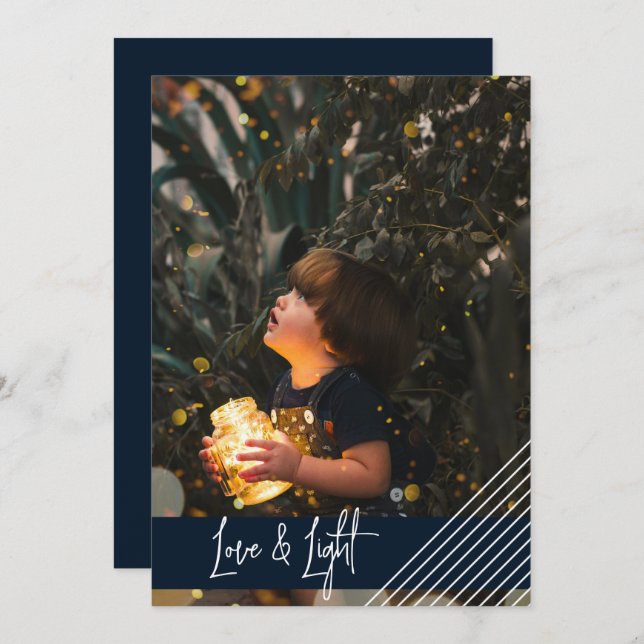 Cartes Pour Fêtes Annuelles Moderne et Simply Love et Light Hanoukka (Devant / Derrière)