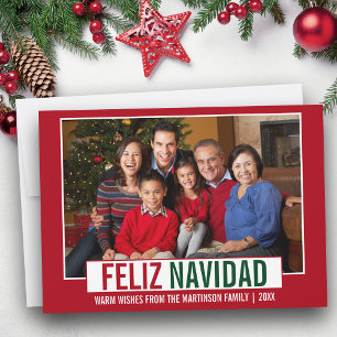Cartes Pour Fêtes Annuelles Moderne Feliz Navidad Famille Photo Rouge